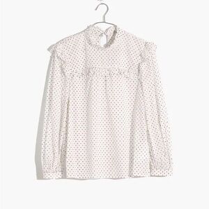 Madewell White Ruffle Polka Dot Blouse